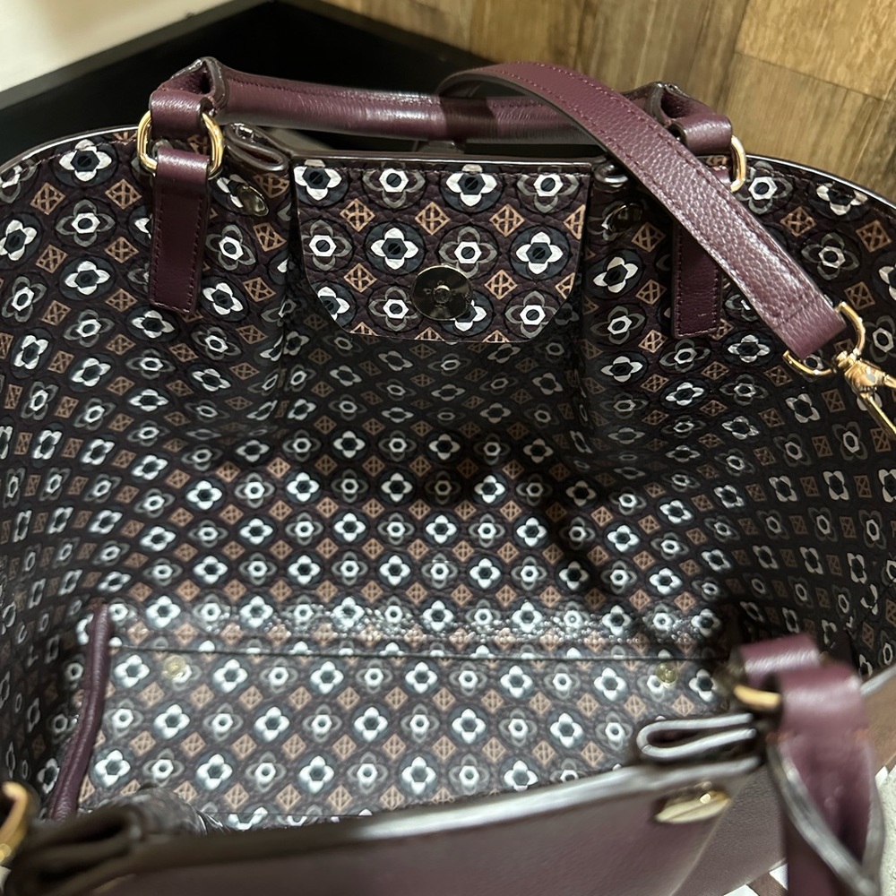 Henri Bendel Maroon Tote with Gold Accents and Matching Wristlet (No Dustbag) - Picture 5 of 12